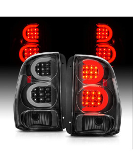 AmeriLite for 2002-2009 Chevy Trailblazer/EXT Clear Black C-Type LED Tube Tail Lights Brake Lamps Pair - Driver and Passenger Side