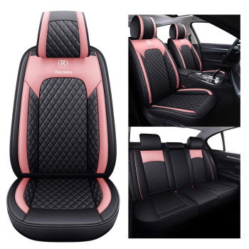 Aierxuan Car Seat Covers for Girls Women Ladies Waterproof Girly Seat Cushion Universal for CRV Acura Hyundai Altima Corolla Wrangler Focus Edge Escape Raider (Full Set, Black-Pink)