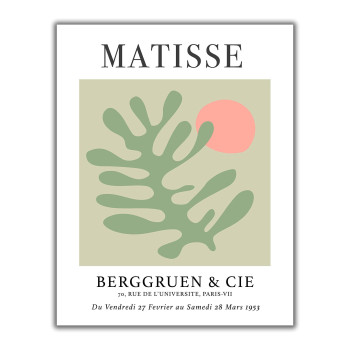 Matisse-Inspired No16 Exhibition Wall Art Print 11x14 UNFRAMED Abstract, Minimalist Modern Wall Decor cut-Out Botanical Shapes in Shades of Sage green & Pink on gray