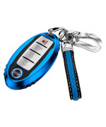 Key Fob Cover Case Soft TPU Key Holder 3/4/5 Button Full Coverage Smart Car Key Protector with Leather Keychain Lanyard for Altima Maxima Pathfinder Sentra Rogue Titan Murano 370z,Blue