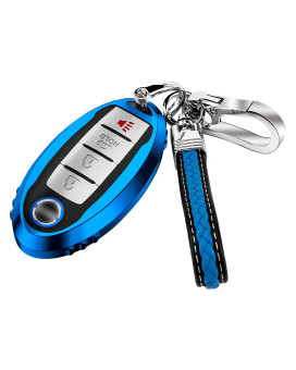 Key Fob Cover Case Soft TPU Key Holder 3/4/5 Button Full Coverage Smart Car Key Protector with Leather Keychain Lanyard for Altima Maxima Pathfinder Sentra Rogue Titan Murano 370z,Blue