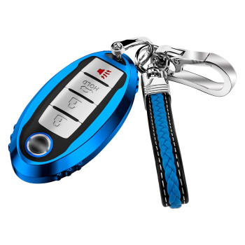 Key Fob Cover Case Soft TPU Key Holder 3/4/5 Button Full Coverage Smart Car Key Protector with Leather Keychain Lanyard for Altima Maxima Pathfinder Sentra Rogue Titan Murano 370z,Blue