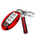 Key Fob Cover Case Soft TPU Key Holder 3/4/5 Button Full Coverage Smart Car Key Protector with Leather Keychain Lanyard for Altima Maxima Pathfinder Sentra Rogue Titan Murano 370z,Red