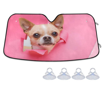 Cute Chihuahua Dog Car Front Windshield Sun Shade for SUV Trucks Car Pink Accordion Folding Auto Front Window Sunshade Visor Shield Cover Protector 55x27.6 Inch