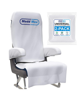 Medd Max Protective Airplane Seat Covers Disposable/Reusable & Armrest Covers - Eco-Friendly Disposable Seat Covers for Airplane, Train, Bus, Ride-Share Car, Fit Most Public Seating, White, Pack of 2