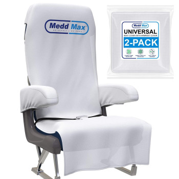 Medd Max Protective Airplane Seat Covers Disposable/Reusable & Armrest Covers - Eco-Friendly Disposable Seat Covers for Airplane, Train, Bus, Ride-Share Car, Fit Most Public Seating, White, Pack of 2