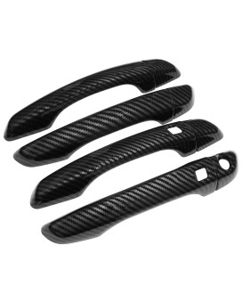 NewYall Set of 4 Front Rear Left Right Side Carbon Fiber Exterior Door Handle Cover Trim with Keyless Holes