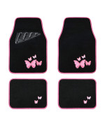 August Auto Universal Fit Butterfly Carpet Car Floor Mats with Heel Pad Fit for Sedan, SUVs, Truck, Vans Set of 4 (Black and Pink)