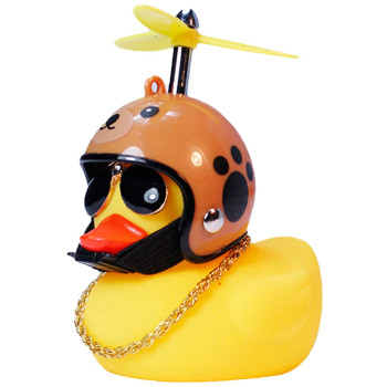 wonuu Rubber Duck Toy Car Ornaments Yellow Duck Car Dashboard Decorations with Propeller Helmet