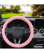 YOGURTCK Soft Velvet Steering Wheel Cover Cute Hands Warm Fuzzy, Universal 15 Inch for Women Girls, Fit Vehicles, Sedans, SUVs, Vans, Trucks - Pink