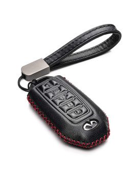 Vitodeco Leather Smart Key Fob Case Cover Protector Compatible for 2018-2023 Infiniti QX60, QX50, 2022-2023 Infiniti Q50, Q60, 2023 Infiniti QX55 (5-Button, Black/Red)