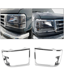 ECOTRIC Headlights Trim Bezel Pairs Compatible with 1992-1997 F250 F350 Truck & 1992-1996 Bronco F150 Pickup Truck Headlamps Chrome Replacement for Part Number FO2512130 FO2513131 F2TZ13064D