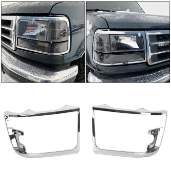 ECOTRIC Headlights Trim Bezel Pairs Compatible with 1992-1997 F250 F350 Truck & 1992-1996 Bronco F150 Pickup Truck Headlamps Chrome Replacement for Part Number FO2512130 FO2513131 F2TZ13064D