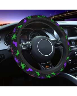 Colorful Horse On Black Universal 15 Inch Steering Wheel Covers Non Slip Neoprene Car Wrap Cover for Adults