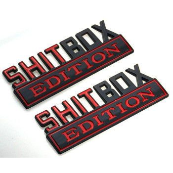 2Pc Big Size SHITBOX Edition Emblem 3D Badge Nameplate Decal Stickers Replacement for GMC Chevy Silverado 150 250 350 Car Truck (Red Black)