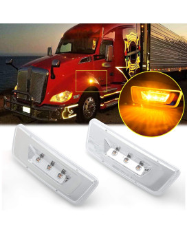 Xotic Tech Clear Lens LED Side Marker Signal Light Lamps OE Fit Compatible with Kenworth T680 T700 T880 Peterbilt 567, Amber 3-SMD (Part  54-1211 554-1287 888-5422 888-5423)