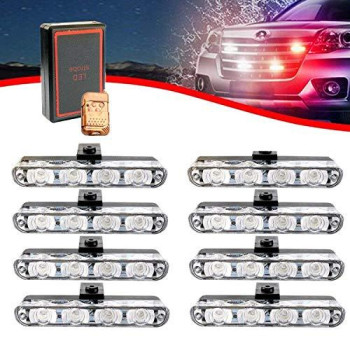 XTAUTO Car 8 in 1 32 LED Red White Police Strobe Flashing Light Dash Emergency Warning Lamp 12V