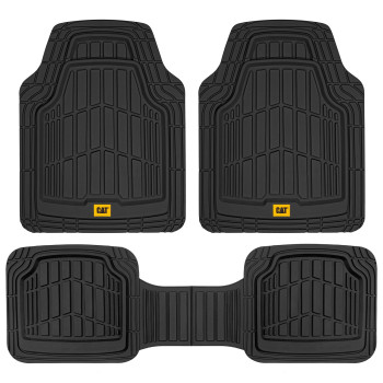 Cat ToughRide Heavy-Duty 3 Piece Rubber All Season Floor Mats for Car Truck Van SUV, Black - Premium Trim to Fit Car Floor Mat, All Weather Deep Dish Automotive Floor Mats, Total Dirt Protection