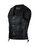 Vance Men's Black Straight Bottom Leather Motorcycle Vest (3XL)