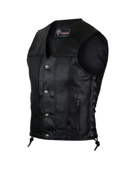 Vance Men's Black Straight Bottom Leather Motorcycle Vest (3XL)