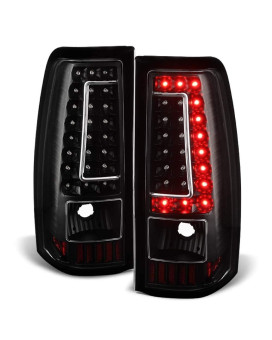 ACANII - For 1999-2002 Chevy Silverado 1500 2500 3500 GMC Sierra Black LED Strip Tail Lights Lamps Assembly Left+Right