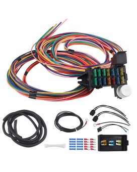 WMPHE 14 Circuit Wiring Harness Kit, Professional Universal Electrical Wire Harness, Car Modification Circuit 14 Fuse Compatible with Chevy Ford Chrysler Mopar Muscle Car