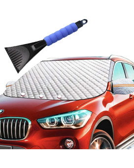 Car Windshield Snow Ice Winter Cover 62X49 Extra Large with 4 Layers Full Wiper Protector Magnetic Windshield Covers for Most Car SUV Truck Van Snow Ice Sun Frost Defense Side Mirror Covers