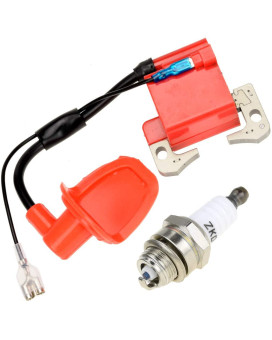 HIAORS Red Racing Ignition Coil with L7T Spark Plug for 2 Stroke 47cc 49cc Engine Kids Mini Moto Quad ATV 4 Wheeler Pocket Dirt Bike Minimoto Chopper Scooter GO Cart