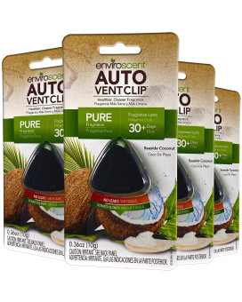 Enviroscents Car Air Fresheners Vent Clips, 100% Natural, Solvent-Free, Seaside Coconut Scent (4 Pack)