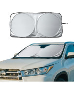 Enovoe Car Sunshades for Windshield with Bonus Drawstring Pouch Bag with Woven Logo. Premium 230T Reflective Material Blocks Heat. Windshield Cover Sun Shade Keeps Vehicle Cool - Large 63 x 33.8 in