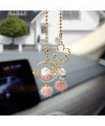 YGMONER Pair of Maneki Neko Mirror Hanging Couple Lucky Cat with Sakura for Car Interior Ornament Decoration (Sakura & Cat)