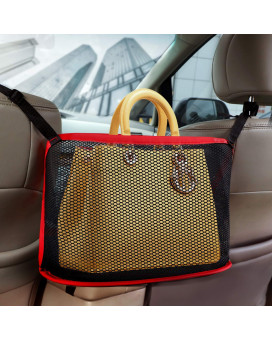 Car Mesh Organizer, Car Net Pocket Handbag Holder, Seat Back Net Bag, Barrier of Backseat Pet Kids, Cargo Tissue Purse Holder, Driver Storage Netting Pouch. (Red)