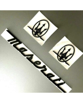 CMAOS 3PC Set Gloss Black Emblem for bMaserati RH & LH Side Trunk Logo Badges Nameplate (Gloss Black)