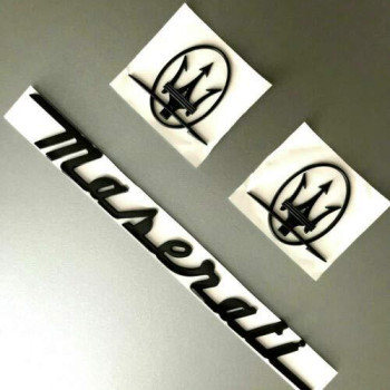 CMAOS 3PC Set Gloss Black Emblem for bMaserati RH & LH Side Trunk Logo Badges Nameplate (Gloss Black)