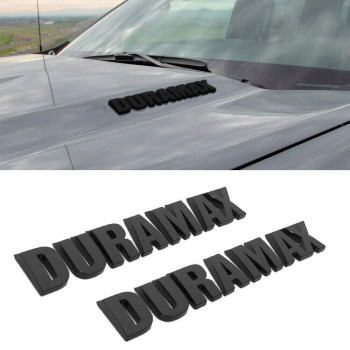 2 x DURAMAX Hood Letter Logo Emblem Badge Adhesive Nameplate Replacement For Chevy Silverado 1500 (Matt Black)