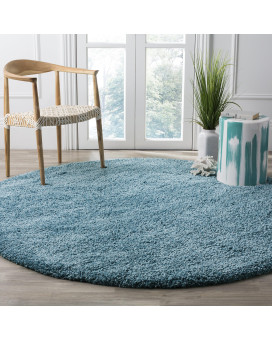 SAFAVIEH california Premium Shag collection 4 Round Turquoise Sg151 Non-Shedding Living Room Bedroom Dining Room Entryway Plush 2-inch Thick Area Rug