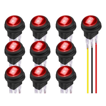 DaierTek 12V Round Rocker Switch Waterproof Red LED Round Toggle Switch Lighted DC 12 Volt 20A ON Off 3 Pin SPST for Marine Boat Automotive Car - 10 Pack