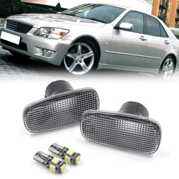 NSLUMO White Led Side Marker Lights for Le'xus IS300 IS200 Altezza SXE10 JCE10 2000-2005 Clear Lens Side Lights Housing w/Xenon White T10 5-SMD LED Bulbs OEM Sidemarker Lamps Replacement