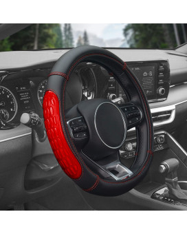 FH Group Universal Fit Ultra Grip Silicone and Faux Leather Steering Wheel Cover fits Most Cars, SUVs, and Trucks Red