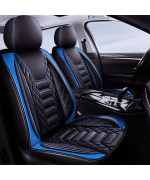 FREESOO Car Seat Covers Leather, Waterproof Seat Cover Full Set Automotive Cushion Protector Accessories Airbag Compatible Universal Fit for 5 Seats Vehicle (Black Blue 8)