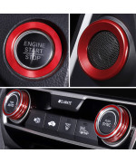 5 PCS for Honda Civic 2016 2017 2018 2019 2020 2021 Climate Control A-Pillar Door Speaker Engine Start Stop Push to Start Button Cover, AC Switch Temperature Knob Sticker (Red)