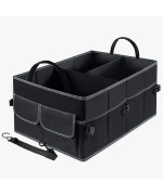 UYYE Auto Trunk Organizer,Compartments Collapsible Durable for Cargo Storage, Interior Accessories with Adjustable Securing Straps and Non-Slip Bottom for Car