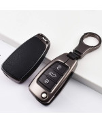 SANRILY 1Pcs Flip Key Fob Cover for Audi A1 A3 A6 Q3 Q5 TT S3 Keyless Entry Key Holder Metal Leather Key Protection Case Shell with Keychain Black