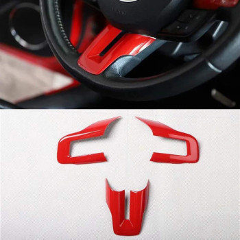 3PCS Car Interior Steering Wheel Cover Trim Moldings For Ford Mustang 2015-2020 ABS Car Accessories (Carbon Fiber)