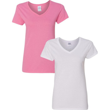 gildan Womens Heavy cotton V-Neck T-Shirt 2-Pack 3XL-Azalea-White