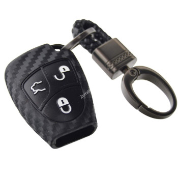 Carbon Silicone Smart Key Fob Cover with Keychain for Mercedes E C R CL GL SL CLK SLK