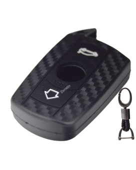 Silicone 3D Carbon Key Fob Cover with Keychain for BMW 2 5 6 7 Series X1 X2 X3 X5 X6 M