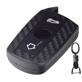 Silicone 3D Carbon Key Fob Cover with Keychain for BMW 2 5 6 7 Series X1 X2 X3 X5 X6 M