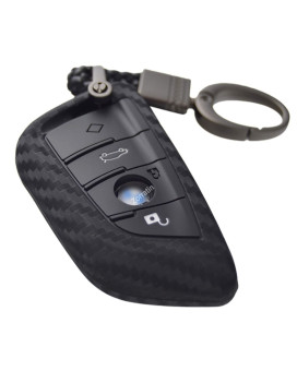 Silicone 3D Carbon Key Fob Cover with Keychain for BMW 2 5 6 7 Series X1 X2 X3 X5 X6 M