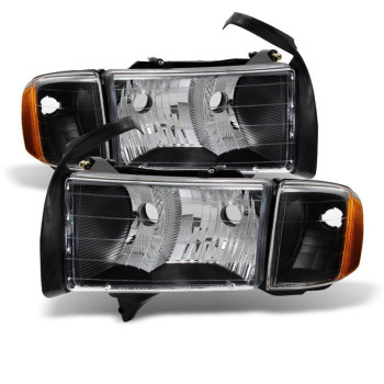 ACANII - For 1999 2000 2001 Dodge Ram 1500 Sport Model Black Headlights Headlamps w/Corner Lights Pair Set Left+Right